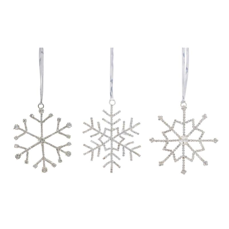 12 Silver Glitter JeweLED Assorted Snowflake Christmas Ornaments 3.5"