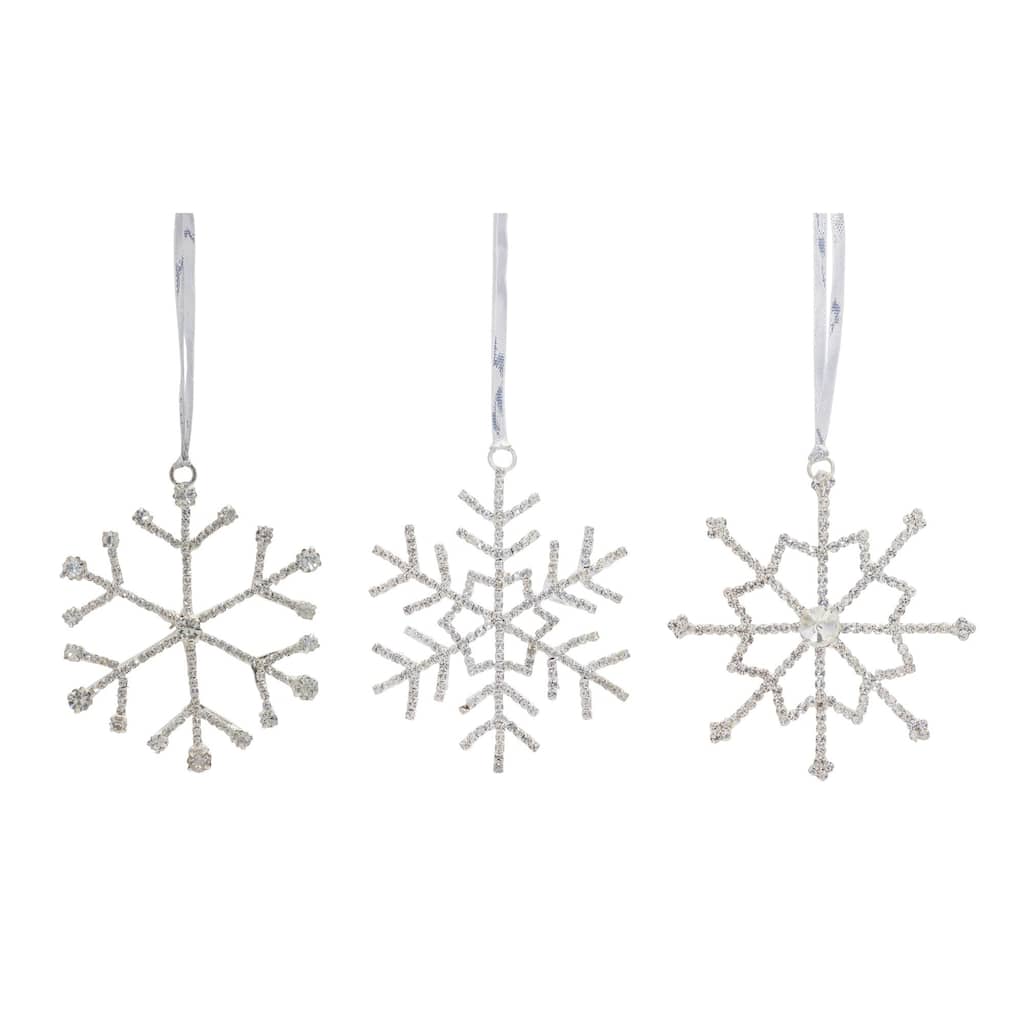 12 Silver Glitter JeweLED Assorted Snowflake Christmas Ornaments 3.5"