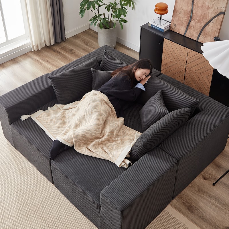 Anmytek 104-Inch Corduroy Modular L-Shaped Sectional Sofa 4PC Free Combination Luxury Foam-Filled
