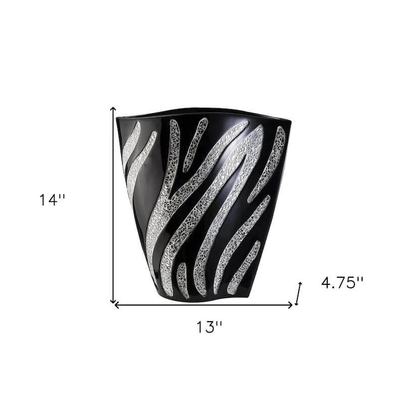 14" Black and Silver Striped Wavy Polyresin Table Vase for Home Decor