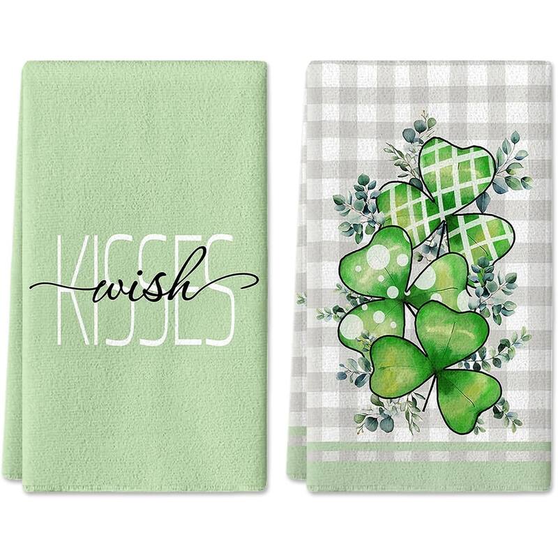 Buffalo Plaid Hand Towel Set, St. Patrick's Day Decor, 18"x26", Green
