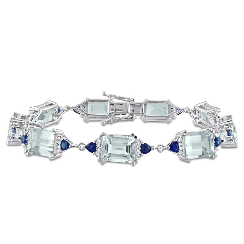 Miadora 19-4/5ct TGW Trilliant-Cut Sapphire Aquamarine 2/5ct TDW Diamond Bracelet 14k White Gold