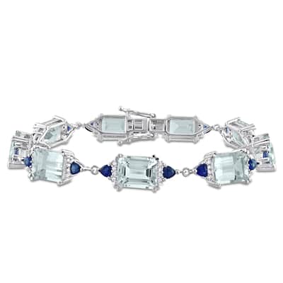 Miadora 19-4/5ct TGW Trilliant-Cut Sapphire Aquamarine 2/5ct TDW Diamond Bracelet 14k White Gold