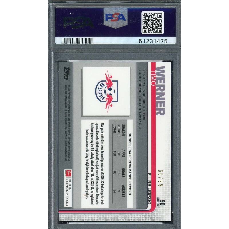 Timo Werner 2019 Topps Chrome Bundesliga Green Refractor Card #90 PSA 10 /99 - 8'6" x 11'6"
