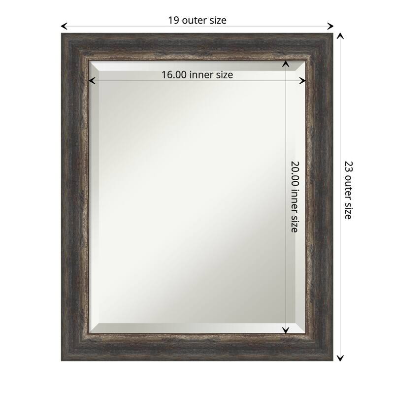 Beveled Bathroom Wall Mirror - Bark Rustic Char Frame - Outer Size: 19 x 23 in - Bark Rustic Char Narrow