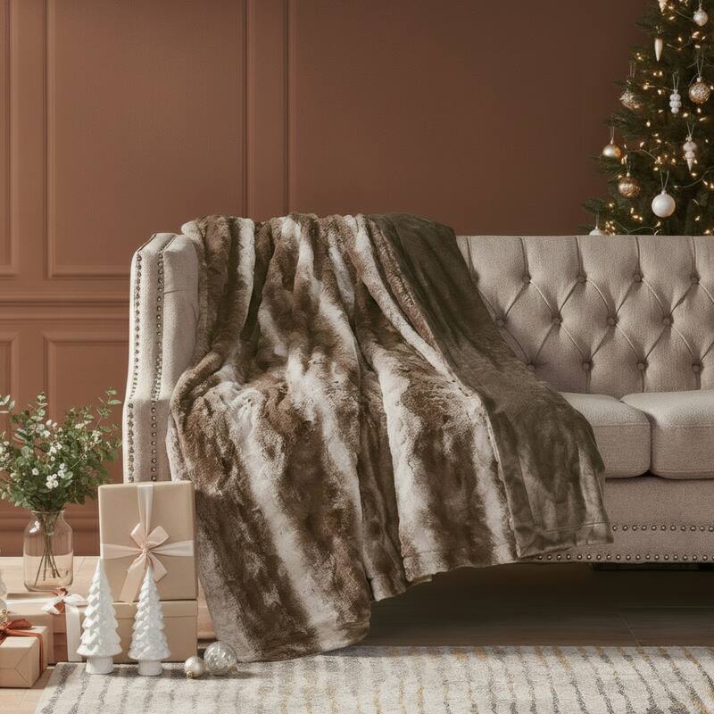 Madison Park Zuri Faux Fur Blanket - 66x90" - Brown
