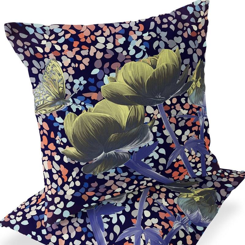 HomeRoots Set of Two 16" X 16" Pink and Purple Butterfly Blown Seam Floral Indoor Outdoor Throw Pillow