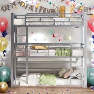 Twin Size Triple Bunk Bed with Strong Construction and Metal Slats For Bedroom