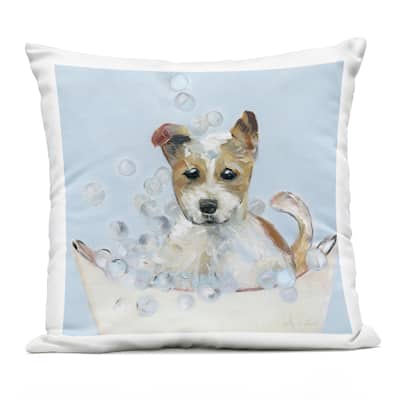 Stupell Fun Bubbles Puppy Bath Printed Outdoor Throw Pillow Design by Sally Swatland