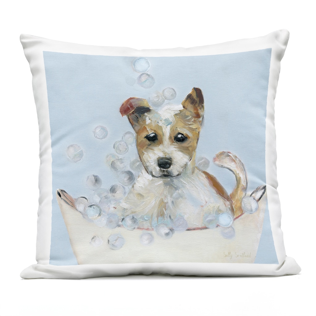 Stupell Fun Bubbles Puppy Bath Printed Outdoor Throw Pillow Design by Sally Swatland