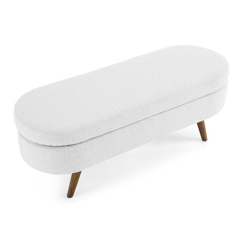 Roomfitters Oval Upholstered Storage Ottoman Bench with Rubber Wood Legs, Modern Entryway or Bedroom Seat