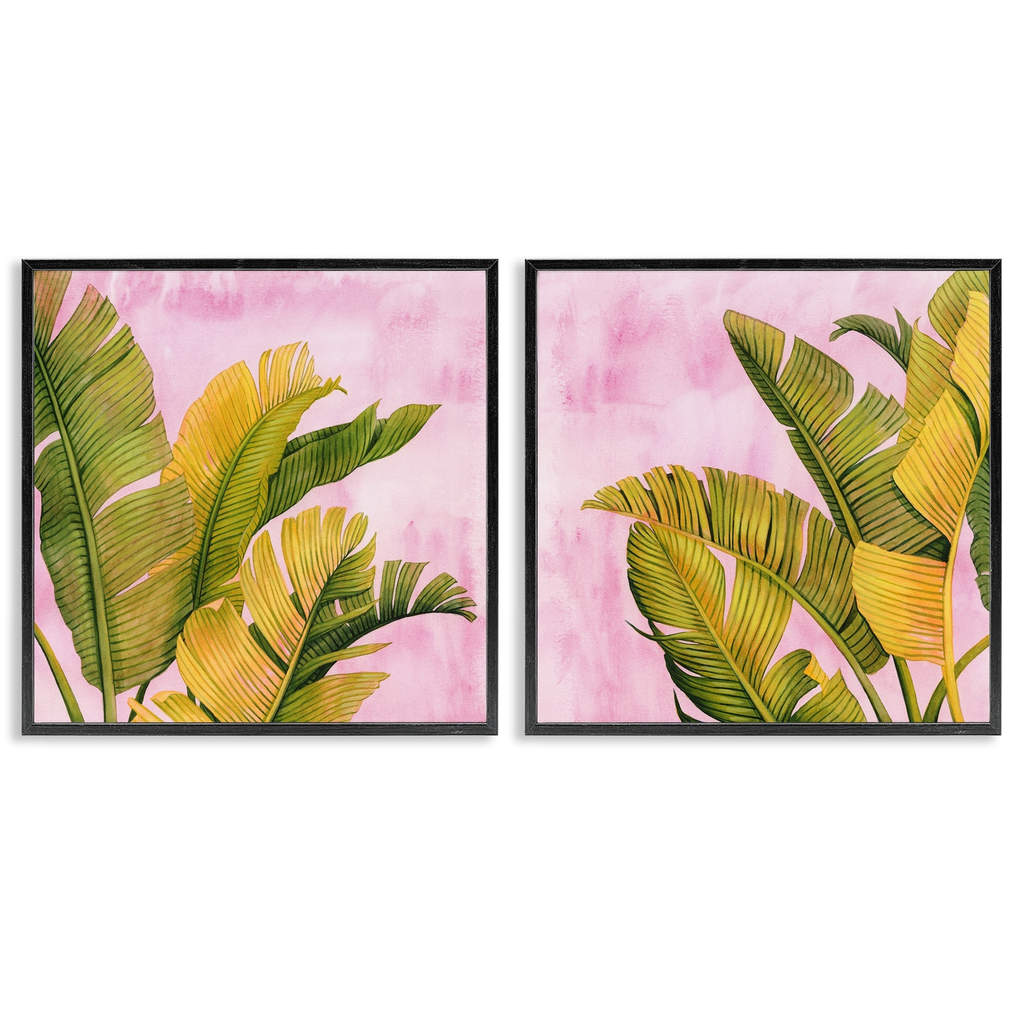 Stupell Pink & Palms Leaves Framed Giclee Art Design By Grace Popp (Set of 2)