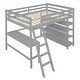 preview thumbnail 6 of 6, Gray Pine Wood Loft Bed with Desk, Ladder, and Shelves, High Guard Rails