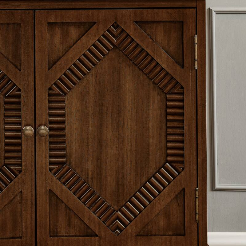 33.6"Wooden Sideboard Buffet Cabinet With Storage, Symmetrical Geometric Accent Display Cabinets, Media Console Credenza