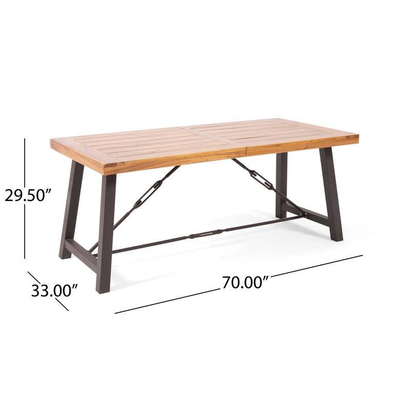 Acacia Wood Dining Table Powder Coated Metal Base Modern Industrial Outdoor