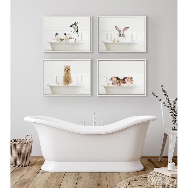 Kate and Laurel Sylvie Three Pigs Bubble Bath Canvas by Amy Peterson
