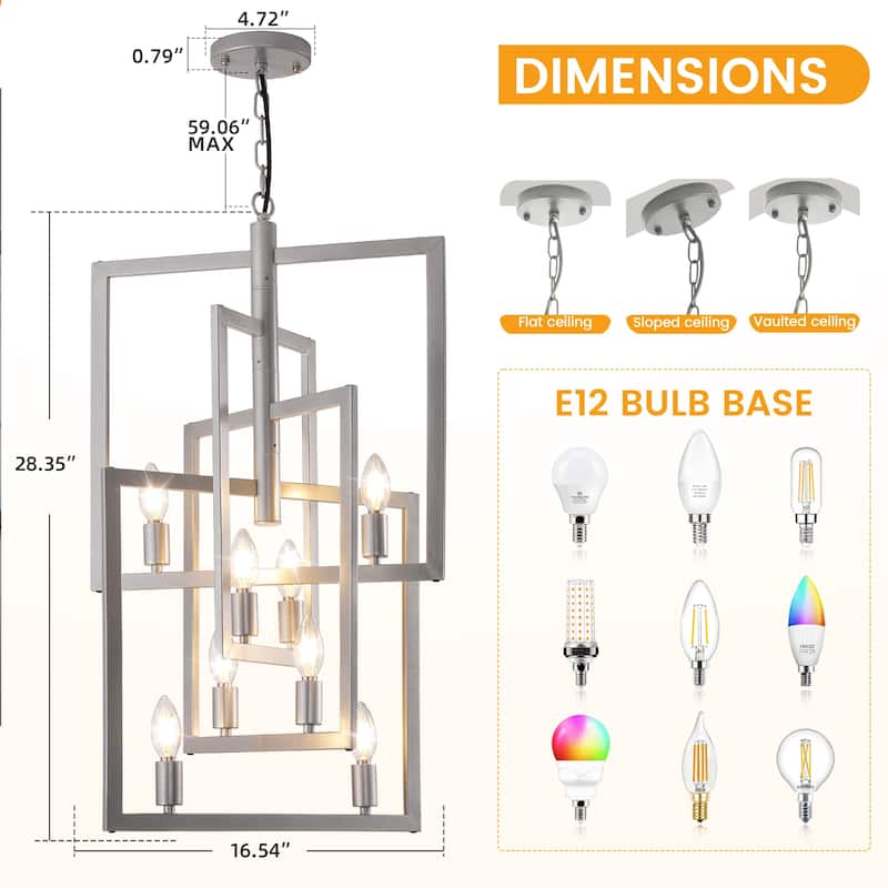 8-Light Modern Four Layers Rectangular Rotating Chandelier