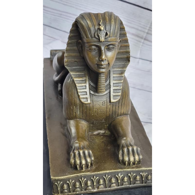 Egyptian Sphinx Bronze Sculpture Statue Miniature Replica Handmade Signed Milo 8 Inches X 13 Inches