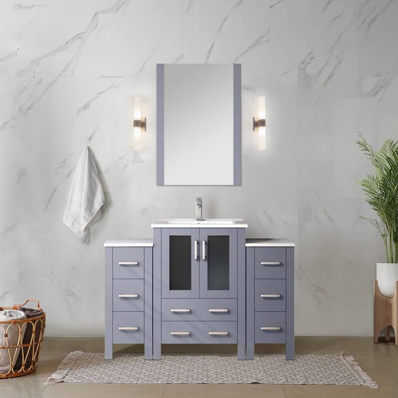 Volez Bath Vanity with Side Cabinet, Ceramic Top & Sink