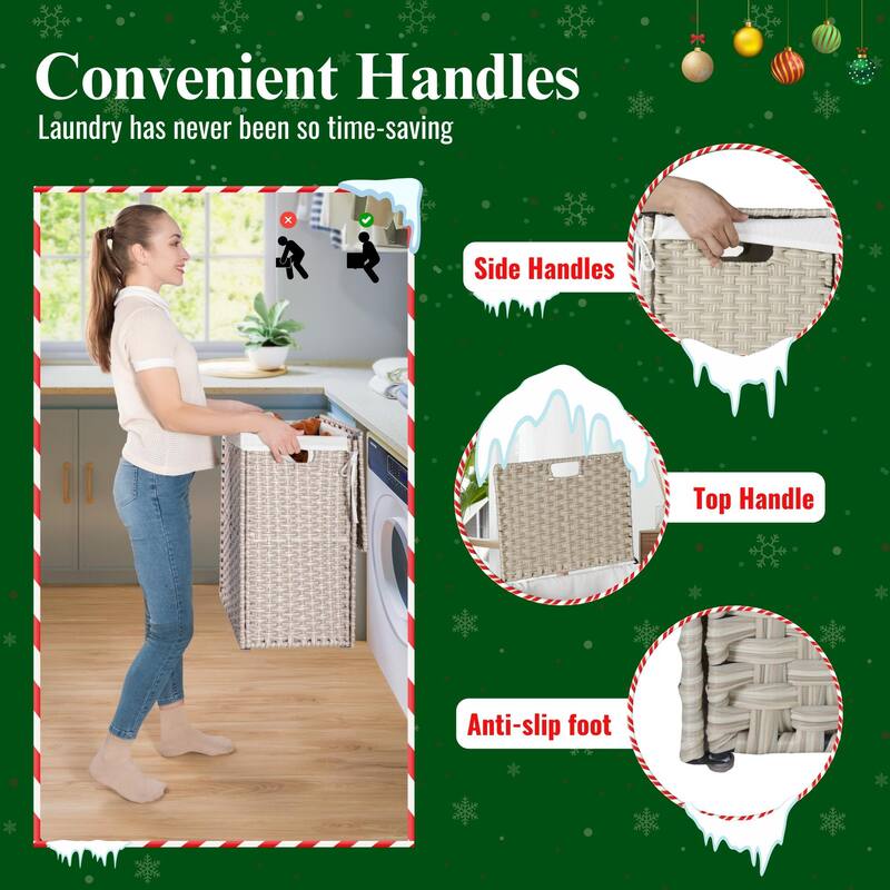 Laundry Hamper with Lid, 100L Wicker Laundry Baskets with 2 Removable Liner Bags - 18"Lx13.5"W x24"H