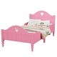 preview thumbnail 4 of 6, Light Pink Solid Wood Macaron Twin Toddler Platform Bed, Safety Rails, Kid-Friendly Height