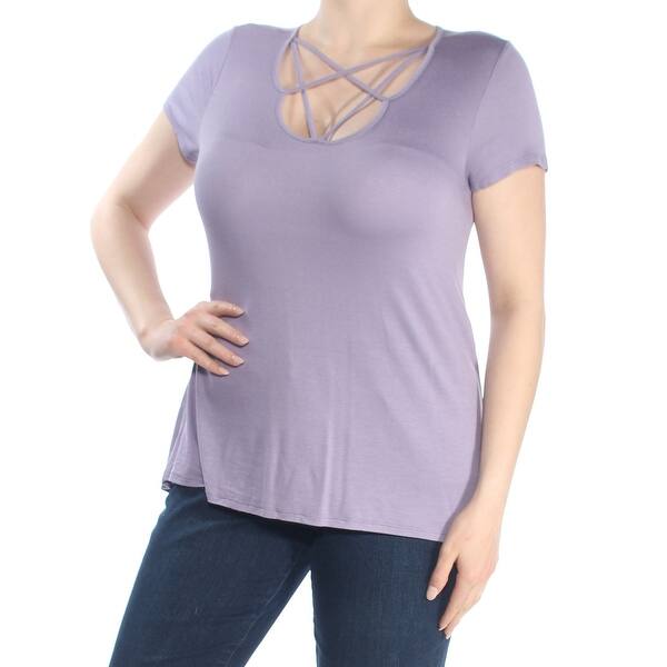 Shop Hippie Rose Womens Purple Strap Detailed Short Sleeve Scoop