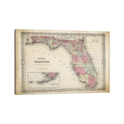 iCanvas "Florida Map, 1863" by PatentPrintStore Canvas Print