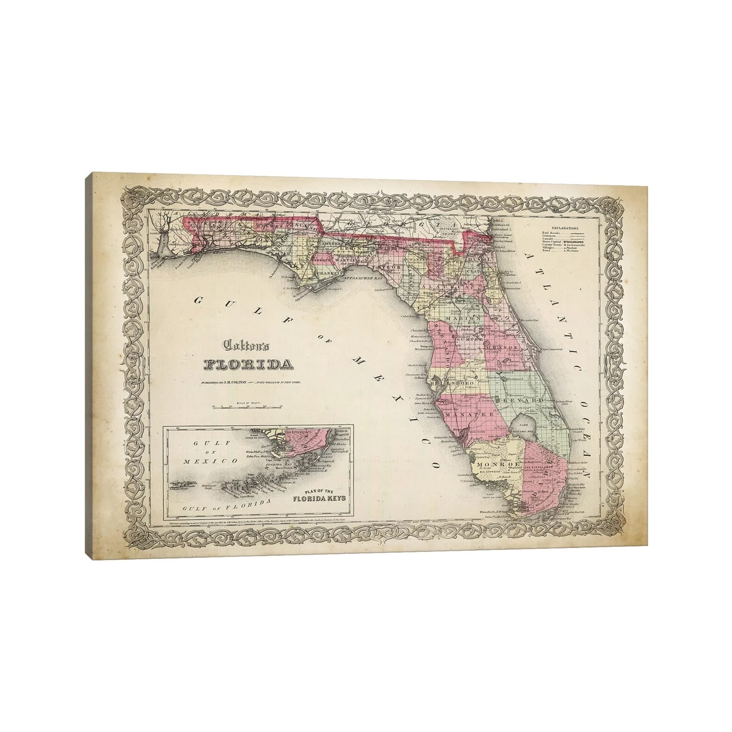 iCanvas "Florida Map, 1863" by PatentPrintStore Canvas Print