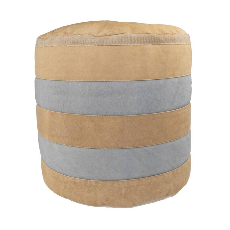 16-Inch Tan Striped Cotton Pouf Ottoman for Living Room and Bedroom