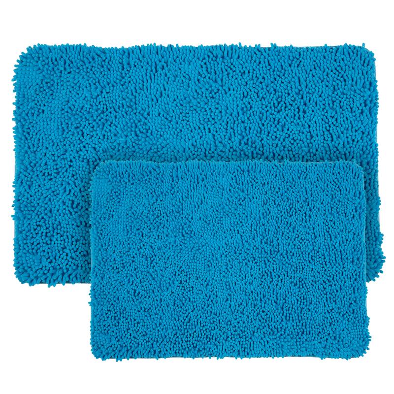 Bathroom Rugs - 2-Piece Memory Foam Bathroom Set with Chenille Shag Top and Non-Slip Base by Windsor Home