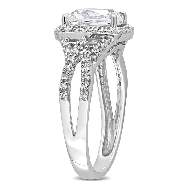 Miadora 2 1/5ct TGW Created White Sapphire and 1/6ct TDW Diamond Halo Split-Shank Ring in 10k White Gold