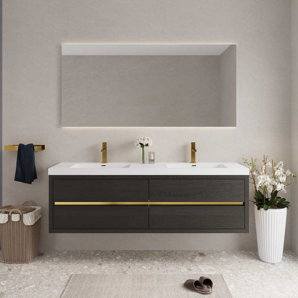 Wall-Mounted Bathroom Vanity with White Stone Resin Top