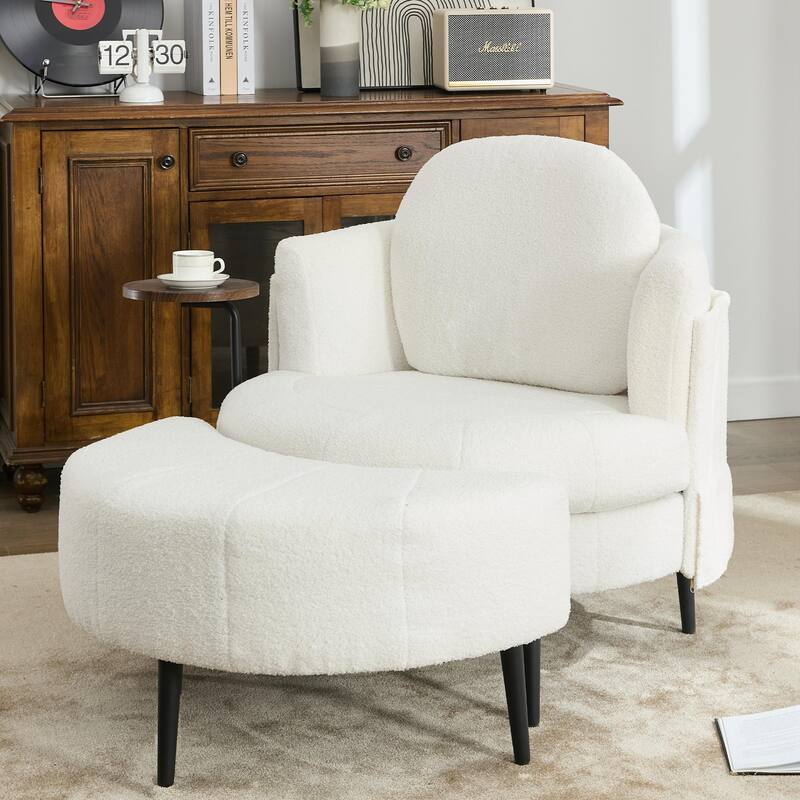 42" Modern Velvet Fabric Accent Chair with Ottoman Set