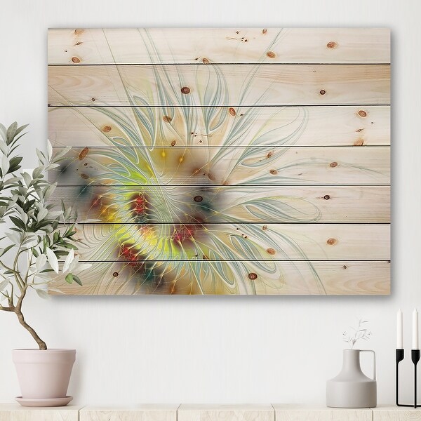 Designart 'Floral Fractal III' Modern Print on Natural Pine Wood. Opens flyout.