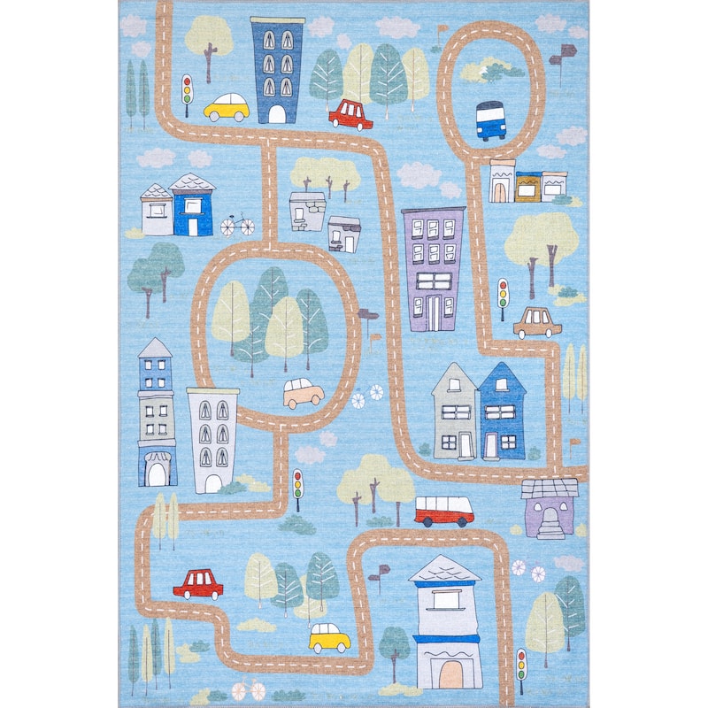 Nuloom Chalea SpinClean Kids Town Machine Washable Area Rug