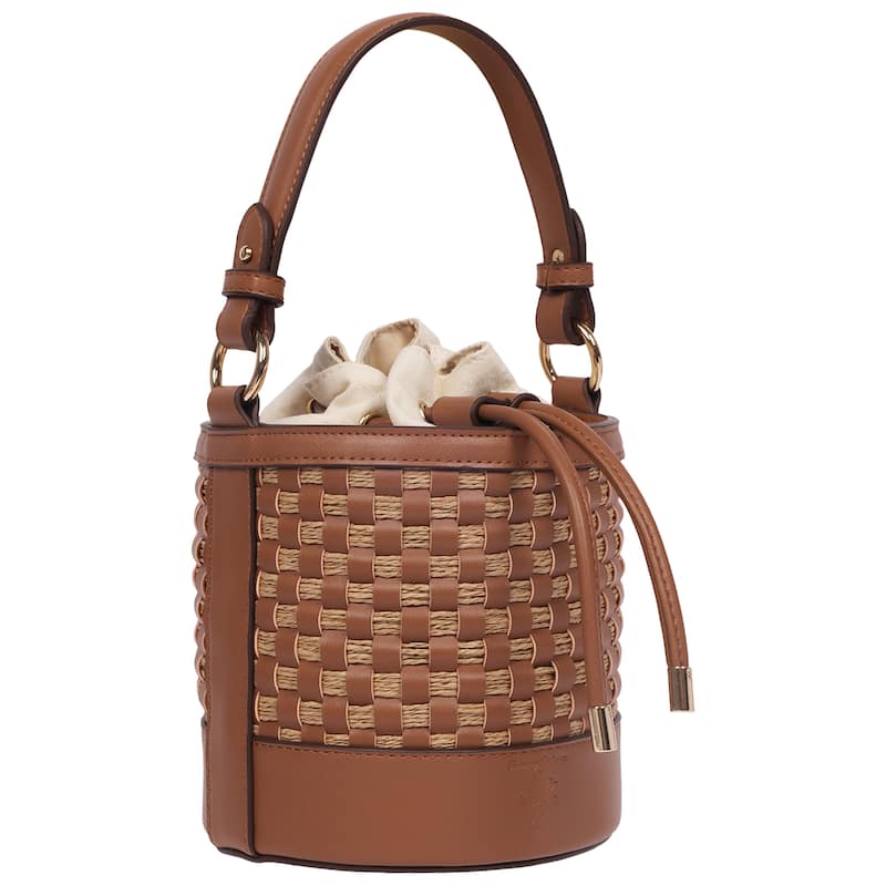 Tommy Bahama Raffia & Woven Drawstring Bucket Bag - Convertible Top Handle & Crossbody