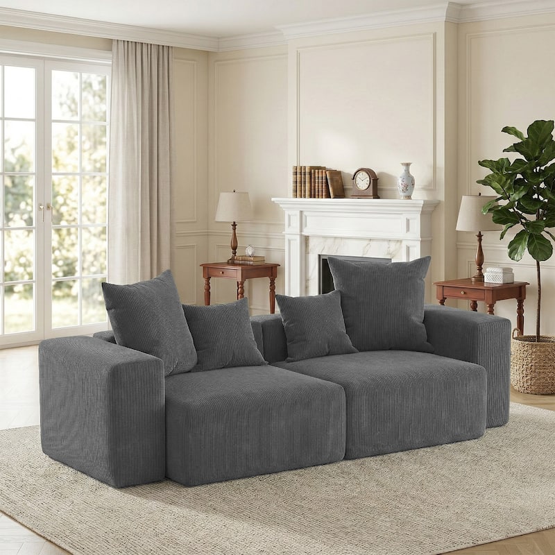 Oversized Corduroy Upholstery Modular Sofa No Assembly - Grey