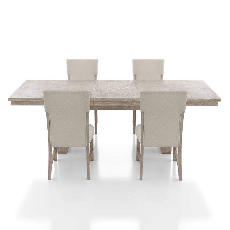 Furniture of America Yetaria Modern Farmhouse 5-Piece Natural Wood Extendable Dining Table Set