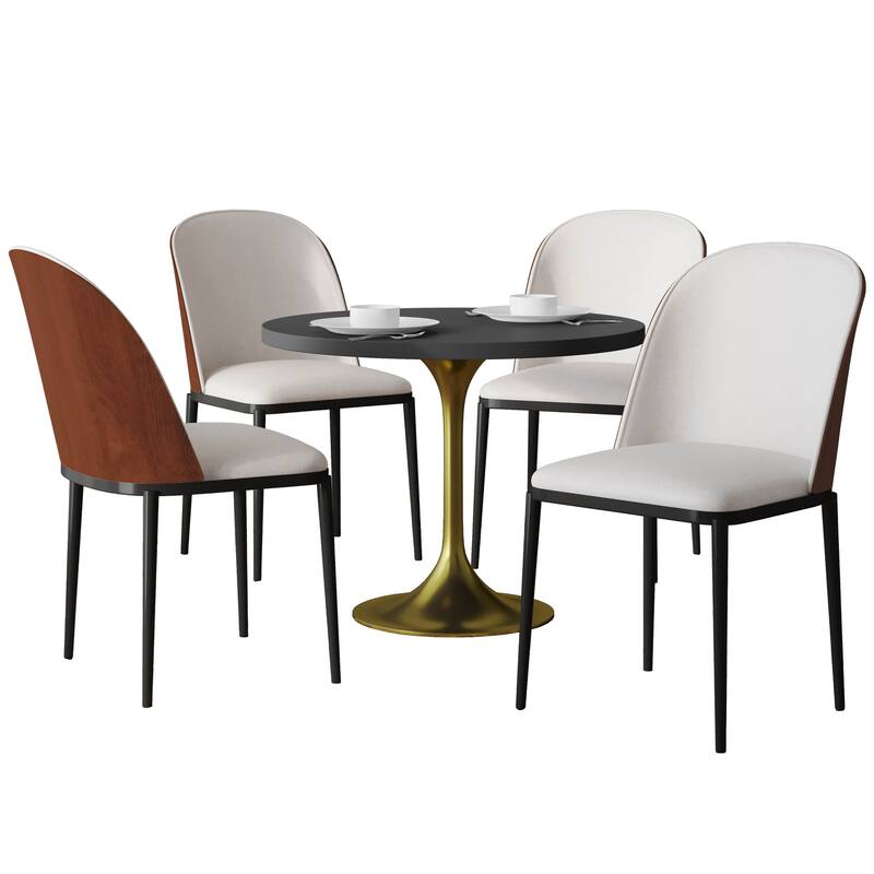Verve 5-Piece Dining Set 36-Inch Round MDF Tabletop Dining Table and 4 Side Chairs - Walnut/Beige