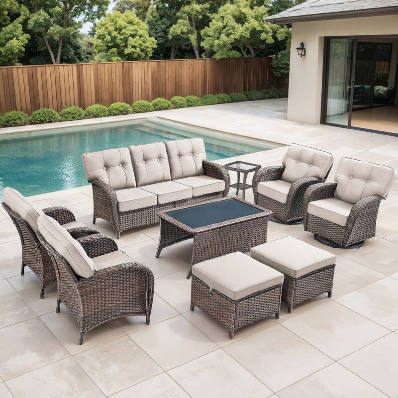 Gymojoy Wicker Patio Furniture Set, 5" Thick Cushioned Outdoor Rattan Conversation Set