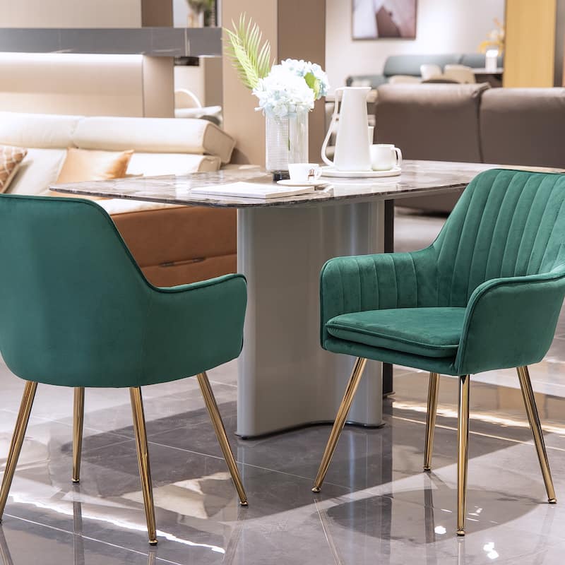 Velvet Dining Chair Set of 2 - Modern Mid-Back Accent Chairs with Gold Plated Legs - Upholstered for Living Room (Set of 2)