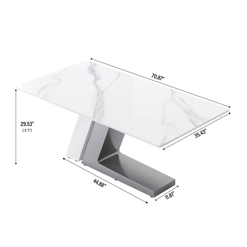 Modern Slate Kitchen Dining Table with White Rectangle Sintered Stone Top and Metal Legs -- 63''/71''/79''