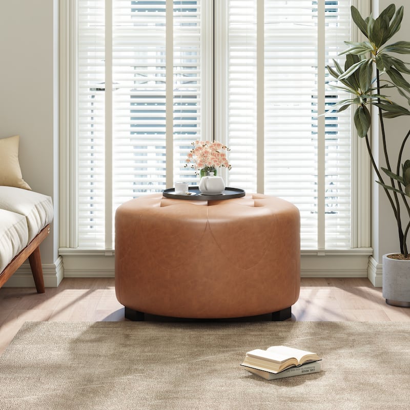 Christopher Knight Home PU Leather Button Tufted Round Ottoman