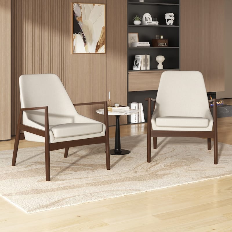 Faux Leather Accent Chair Set of 2, Upholstered Armchair with Wood Frame, High Back Reading Leisure Chair for Living Room