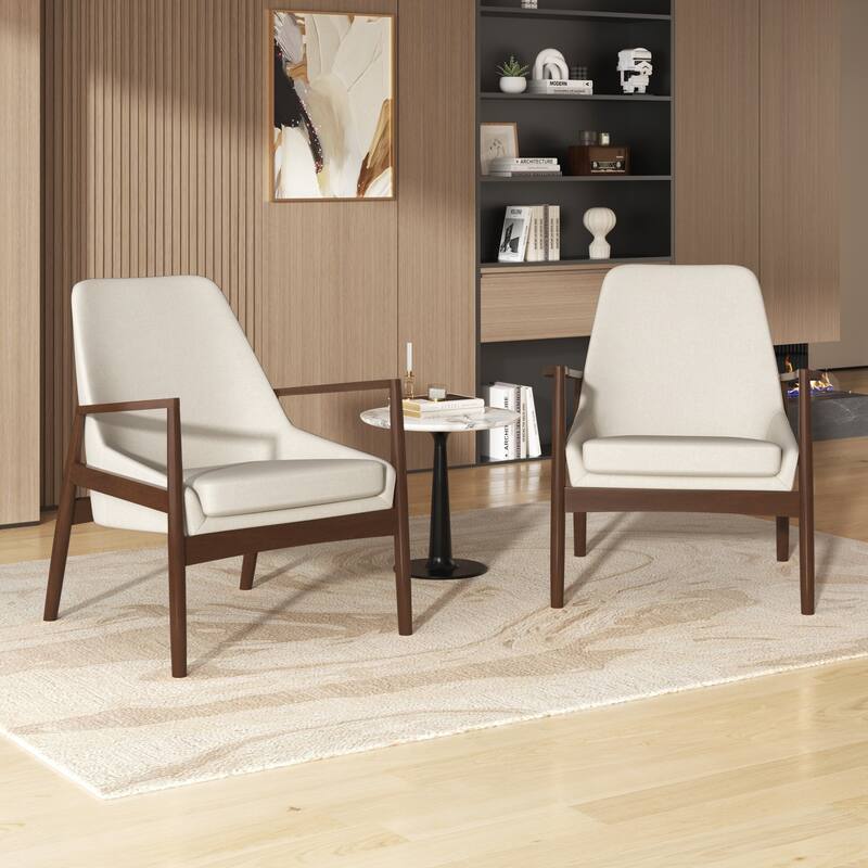 Sherpa Fabric Accent Chair Set of 2 with Solid Wood Frame, Upholstered & Comfortable for Living Room