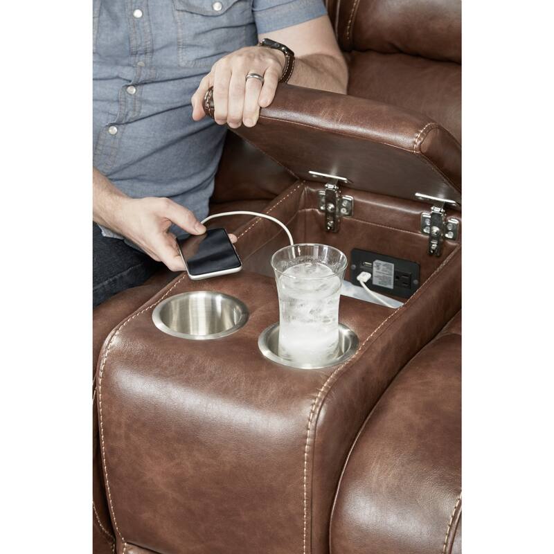 Roundhill Furniture Achern Leather-Air Nailhead Trim Manual Reclining Sofa and Loveseat