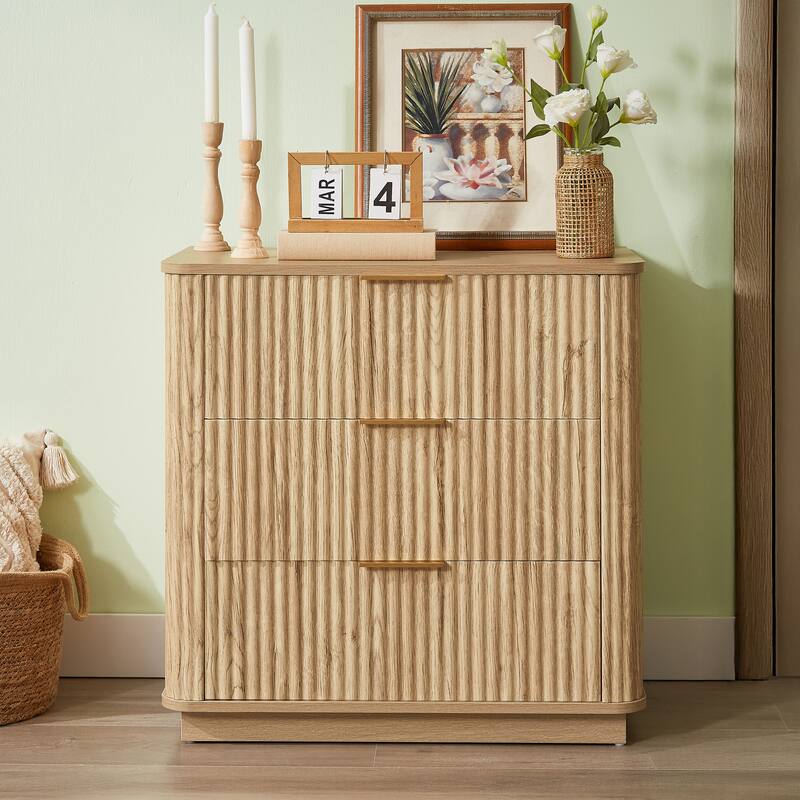 3 Drawers Drasser 2pcs, 27.6'' Wide Modern Chest Of Drawers Curved Wave Design,Nightstand,Wood Drawer Organizer