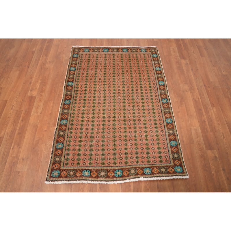 Hand Knotted Oriental 100% Wool Carpet Traditional Geometric Pink Tabriz Area Rug - 4' 6'' X 3' 2''