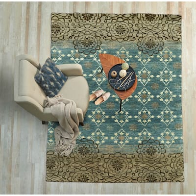 LoomBloom Teal Hand Knotted Transitional Oushak Wool Area Rug - 3' 10'' x 5' 11''