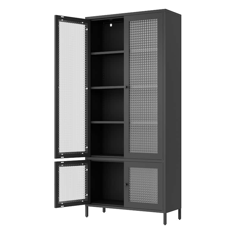 5 Shelves Cabinet Bookcase Freestanding Cabinet for Home Office,Large Metal Storage Cabinet Display Cabinet with 4 Glass Doors